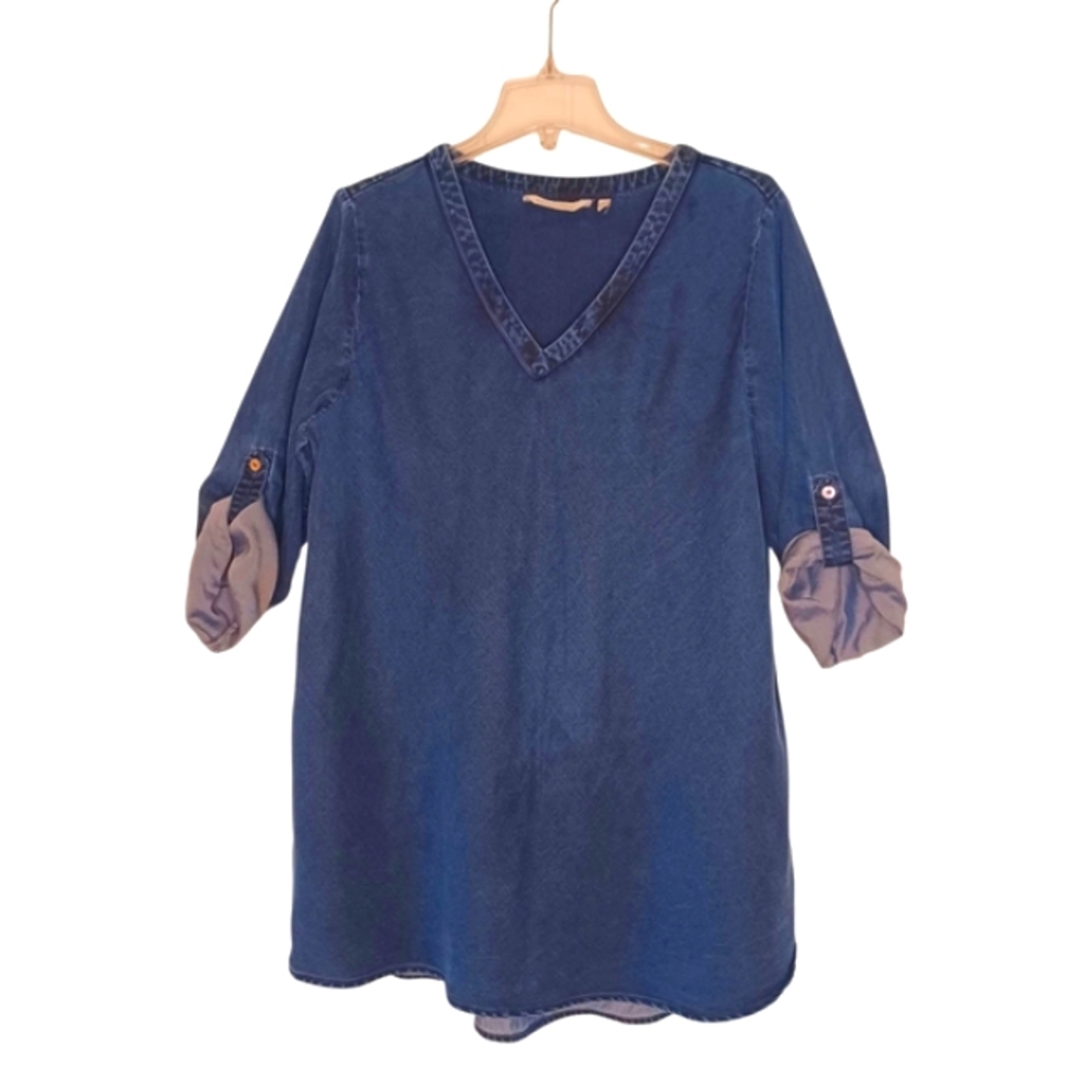 Soft Surroundings Chambray Tunic Blouse Top Women's Sz Lg Oversized Blue